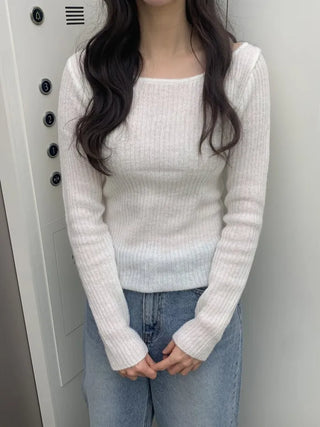 (3 colors) Boat Neck Mohair Knit