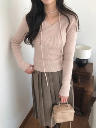 (3 colors) Angora V-neck knit