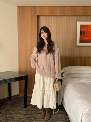 (4 colors) Wool Cable Knit Sweater