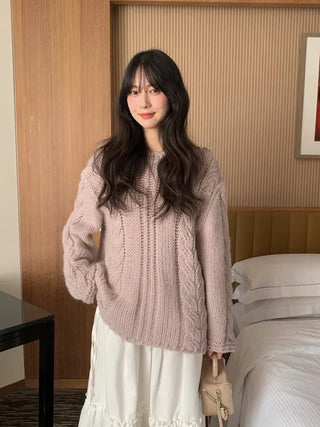 (4 colors) Wool Cable Knit Sweater