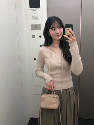 (3 colors) Angora V-neck knit