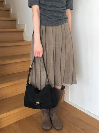 (2 colors) Wool pleated skirt