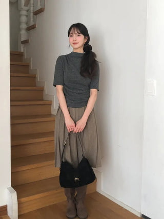 (2 colors) Wool pleated skirt