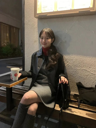 (2 colors) Leather Button Jacket