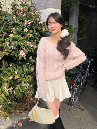 (3 colors) Boat neck button knit