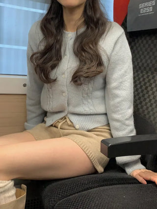 (3 colors) Cable Knit Round Neck Cardigan