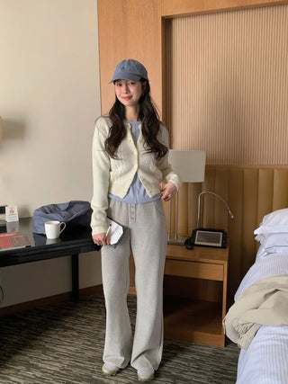 (3 colors) Cable Knit Round Neck Cardigan