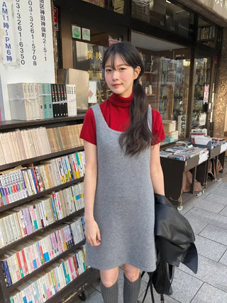 (4 colors) Short-sleeved turtleneck knit