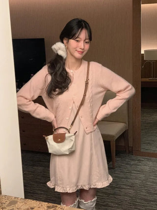 (3 colors) Cable Knit Round Neck Cardigan