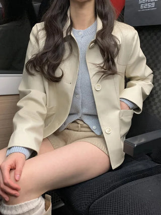 (2 colors) Leather Button Jacket