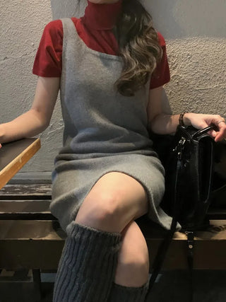 (4 colors) Short-sleeved turtleneck knit