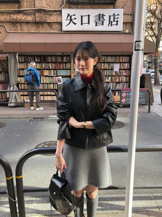 (2 colors) Leather Button Jacket