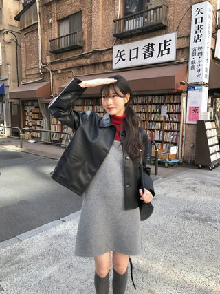 (2 colors) Leather Button Jacket