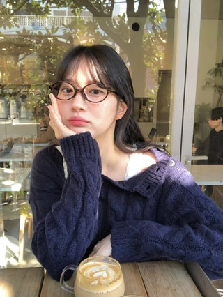 (3 colors) Boat neck button knit