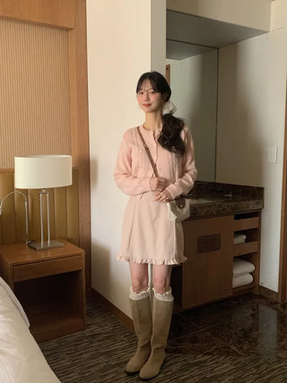 (3 colors) Cable Knit Round Neck Cardigan