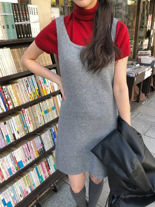(4 colors) Short-sleeved turtleneck knit