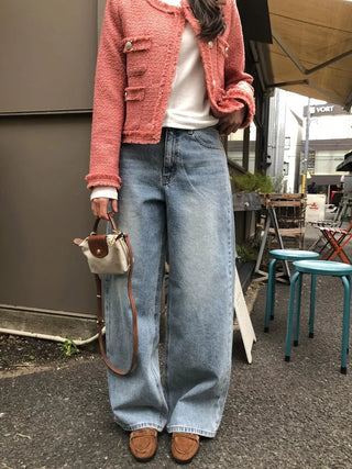 Light blue wide-leg denim pants