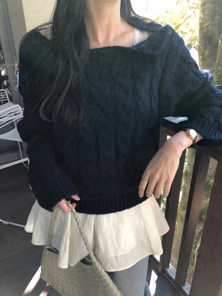 (3 colors) Boat neck button knit