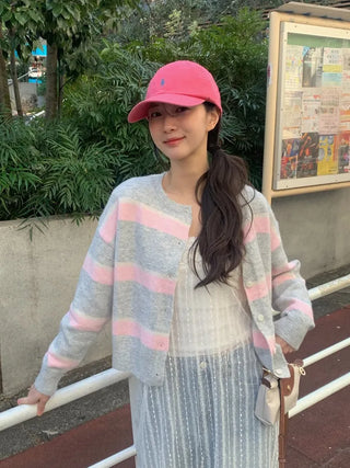 Striped border knit cardigan