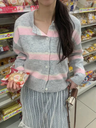 Striped border knit cardigan