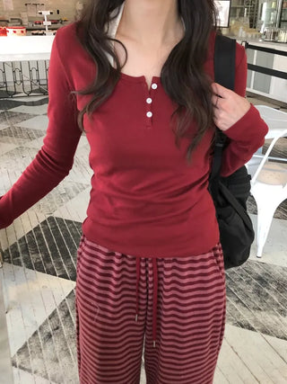 (5 colors) Henley neck T-shirt