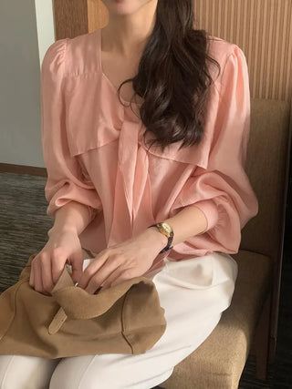(3 colors) Blouse with tie