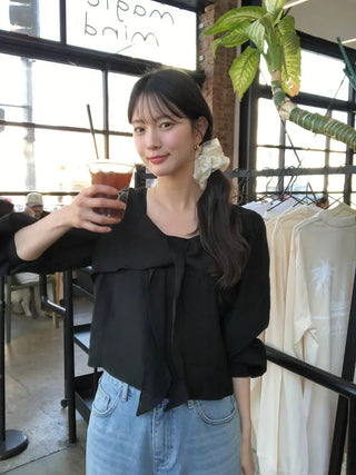 (3 colors) Blouse with tie