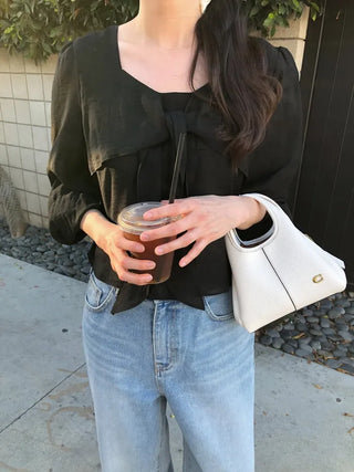 (3 colors) Blouse with tie
