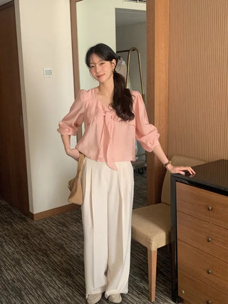 (3 colors) Blouse with tie