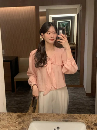 (3 colors) Blouse with tie