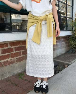 (2 colors) Flower Elastic Waist Long Skirt