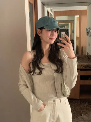 (Set) (3 colors) Slim Fit Camisole Cardigan Set