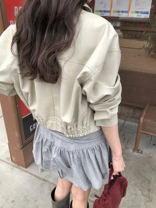 (2 colors) Cropped Leather Jacket