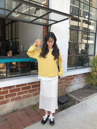 (2 colors) Flower Elastic Waist Long Skirt