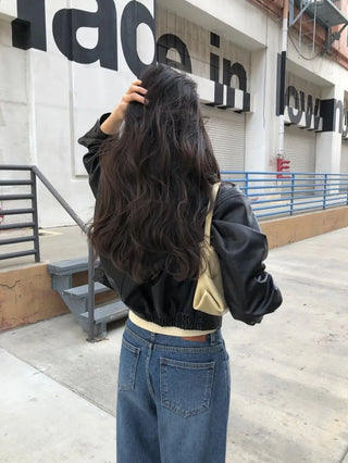 (2 colors) Cropped Leather Jacket
