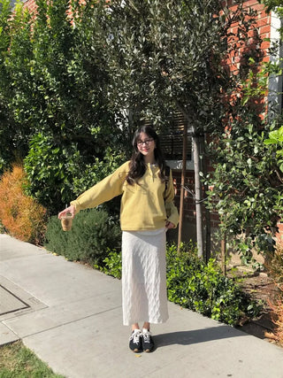(2 colors) Flower Elastic Waist Long Skirt