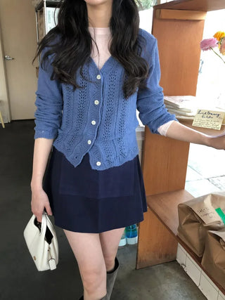 (3 colors) Perforated Cropped Cardigan