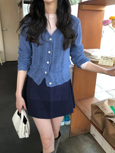 (3 colors) Perforated Cropped Cardigan