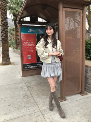 (2 colors) Cropped Leather Jacket