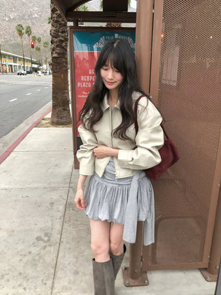 (2 colors) Cropped Leather Jacket