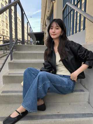 (2 colors) Cropped Leather Jacket