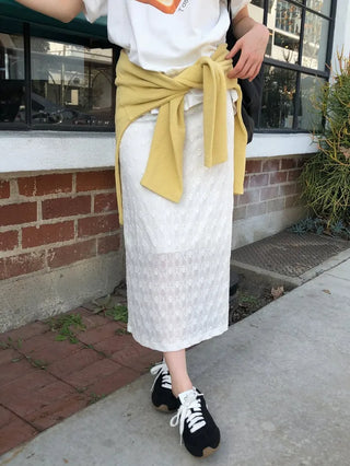 (2 colors) Flower Elastic Waist Long Skirt