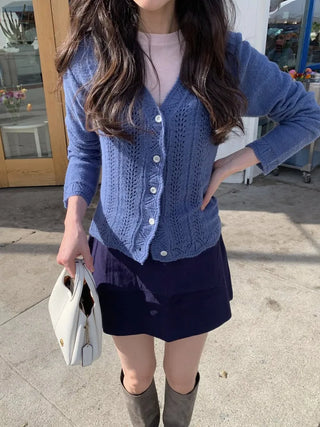 (3 colors) Perforated Cropped Cardigan