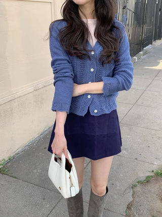 (3 colors) Perforated Cropped Cardigan