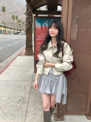 (2 colors) Cropped Leather Jacket