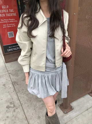 (2 colors) Cropped Leather Jacket