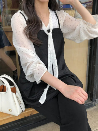 Polka dot tie blouse
