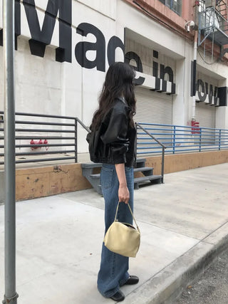 (2 colors) Cropped Leather Jacket
