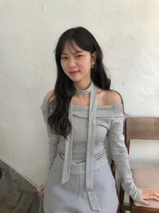 (3 colors) Tie-off shoulder T-shirt