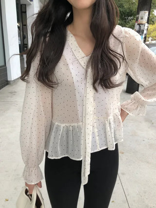 Polka dot tie blouse